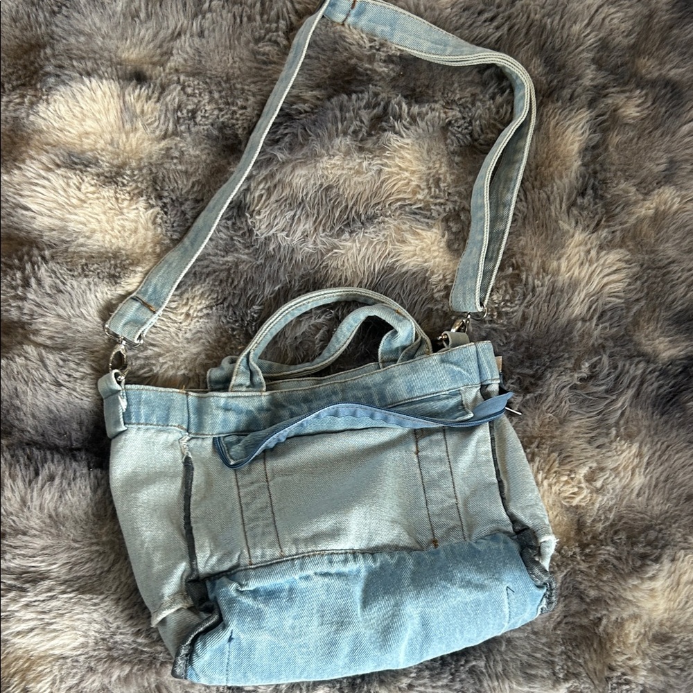 Light Blue Denim Crossbody Bag with handles and Removable Strap - Picture 11 of 13